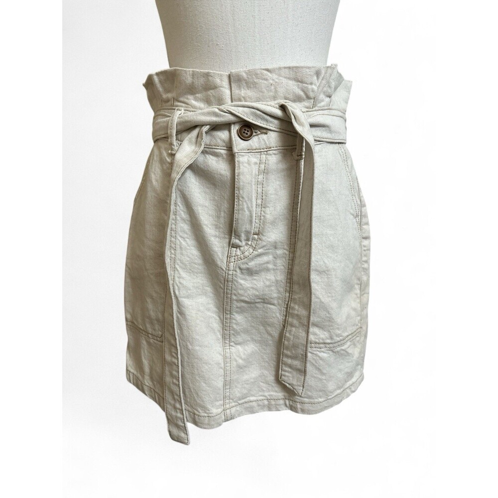 Free People Women's 6 Splendor In The Grass Paper Bag Oatmeal Cotton Linen Skirt